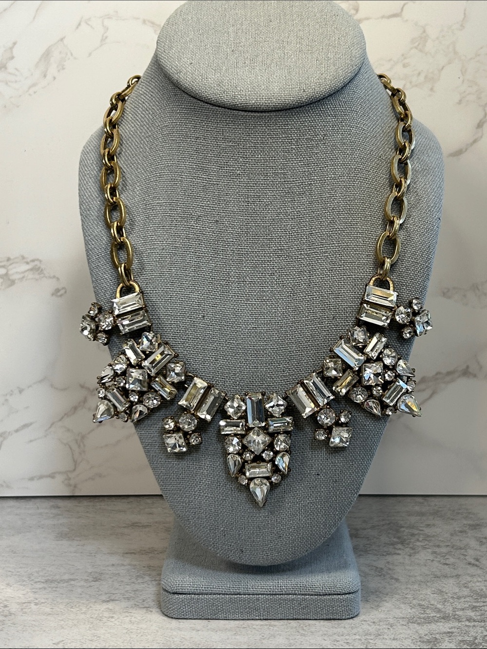 J. Crew Gold-Tone Chain Necklace with Clear Crystal Clusters